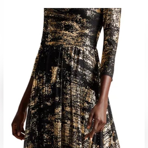 Ted Baker Black and Gold Long Sleeve Dress - Picture 3 of 11